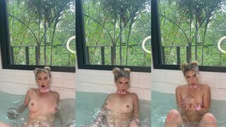 Elena Kamperi flaunts her tits & onlyFans in bathtub