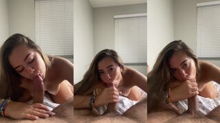 Tight-lipped teen Jade deep throats hung cock