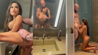 Petite Asian babe CJ Miles takes a rough bathroom fuck and facial from Danny Steele