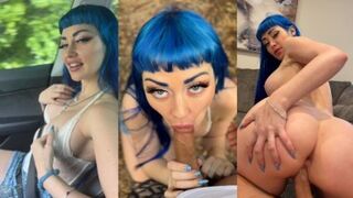 Jewelz Blu goes wild with cum in her mouth while giving a POV deepthroat blowjob in public