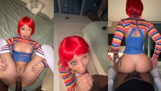 Puerto Rican Lexy in Chucky cosplay POV: Rides BBC, gets facial and fucks BBC