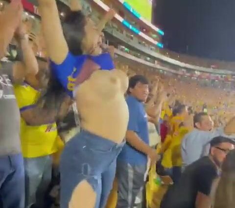 Spanish Babe Lifts Up Her Top And Shake Big Boobs In Public Football Game Viral Video