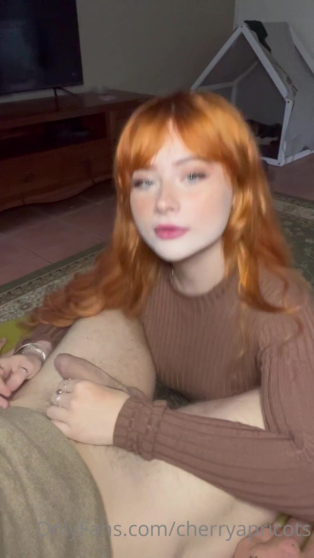 Ginger Nympho Red head GIving Sloppy Handjob to a Guy Onlyfans Video